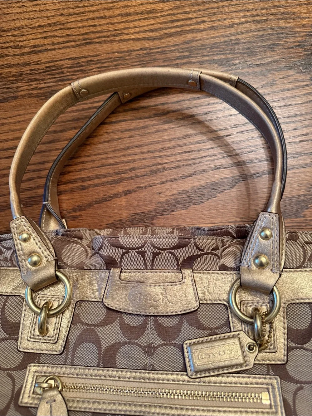 Coach bratz Y2K Tan Signature Jacquard Shoulder Bag with Gold Trim